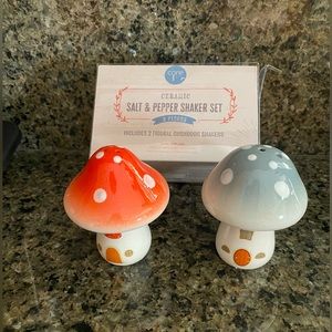 NEW IN THE BOX! Ceramic Mushroom Salt and Pepper Shaker Set